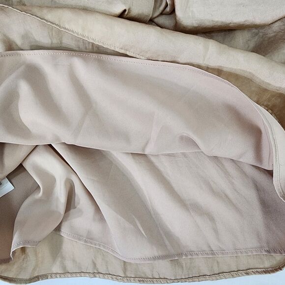 Ann Taylor LOFT Dress Size 0 Tan Ruffles Scoop Neck Pockets Tie Waist Sleeveless - Picture 11 of 11